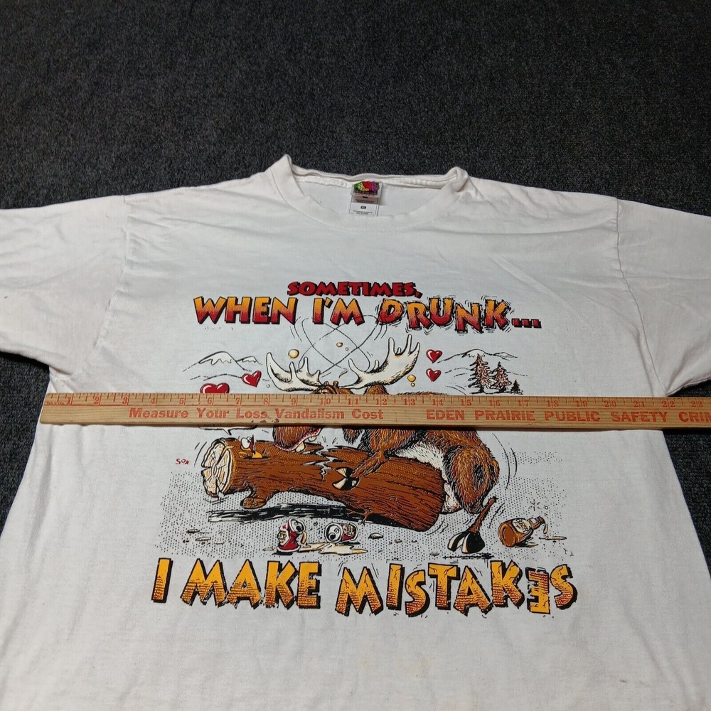 Vintage Novelty T Shirt Adult XL White Drunk Moose Humping Log Funny - Picture 5 of 9